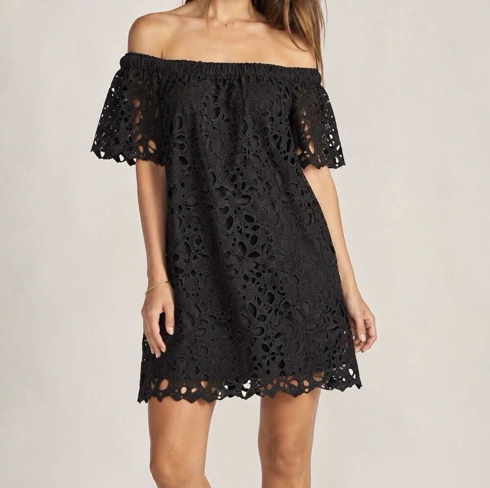 PrettyGuide Womens M Black Floral Lace Off Shoulder Lined Mini Dress Boho